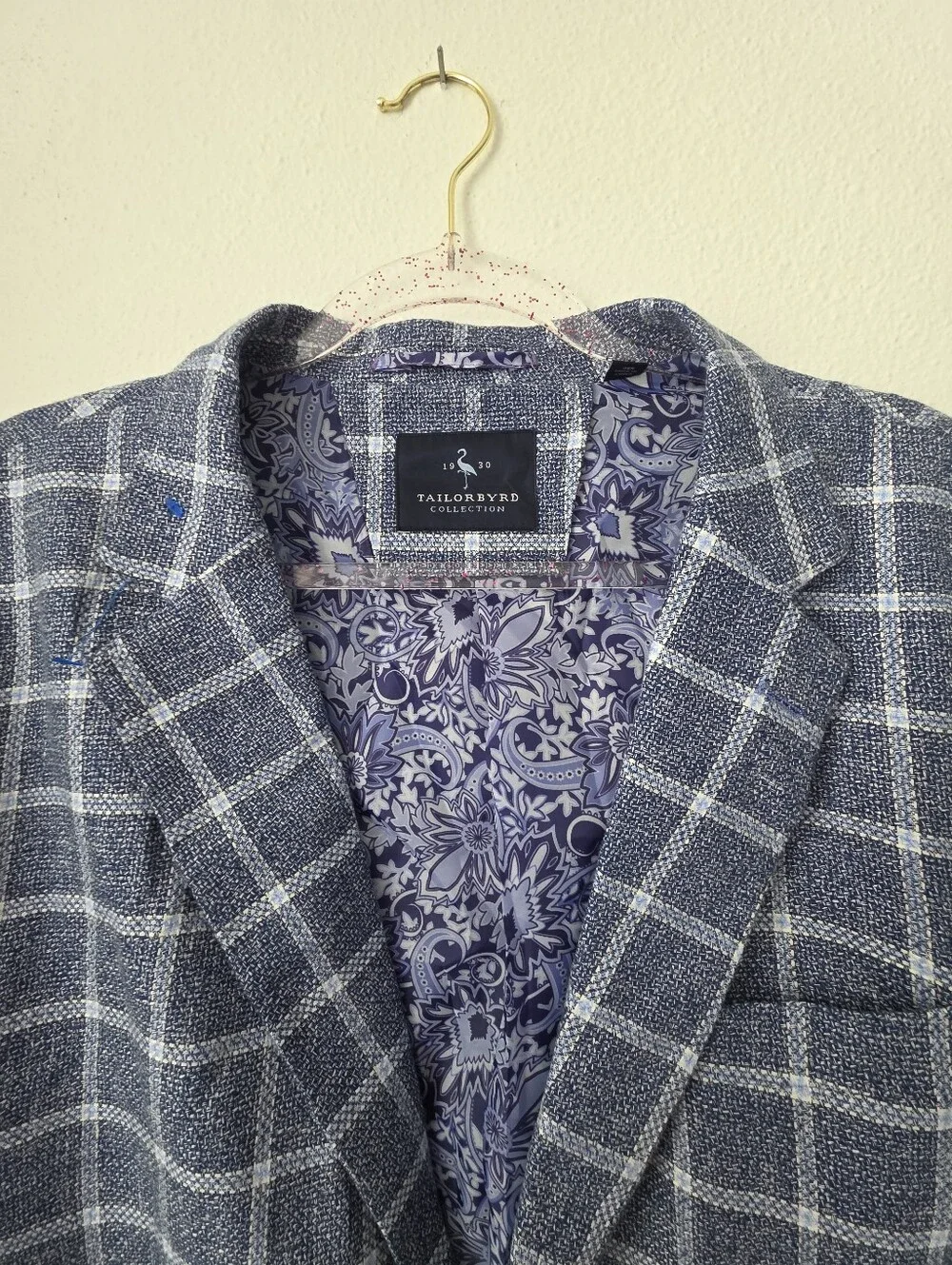 TailorByrd Blue Plaid Lightweight Blazer Sport Coat Paisley Lining 46R
